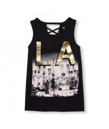 Childrens Place Black Sleeveless Emb Cross-Back Tank Top